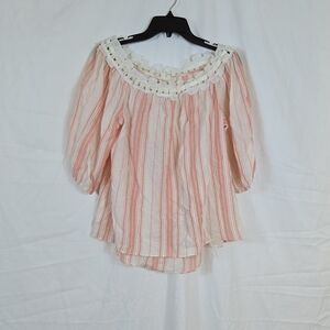 Max Studio London Women Pink White Striped Off-the-Shoulder Cotton Top Small NWT